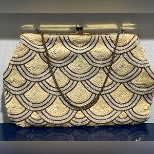 Bags By Josef Cream Jewel Bead Purse Evening Bag Clutch Vintage 50s 60s France
